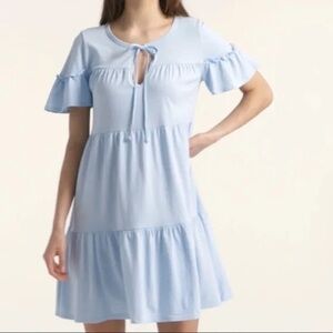 J.Crew 100a% Cotton Jersey Tiered Dress Pastel Blue  Dress Size Small